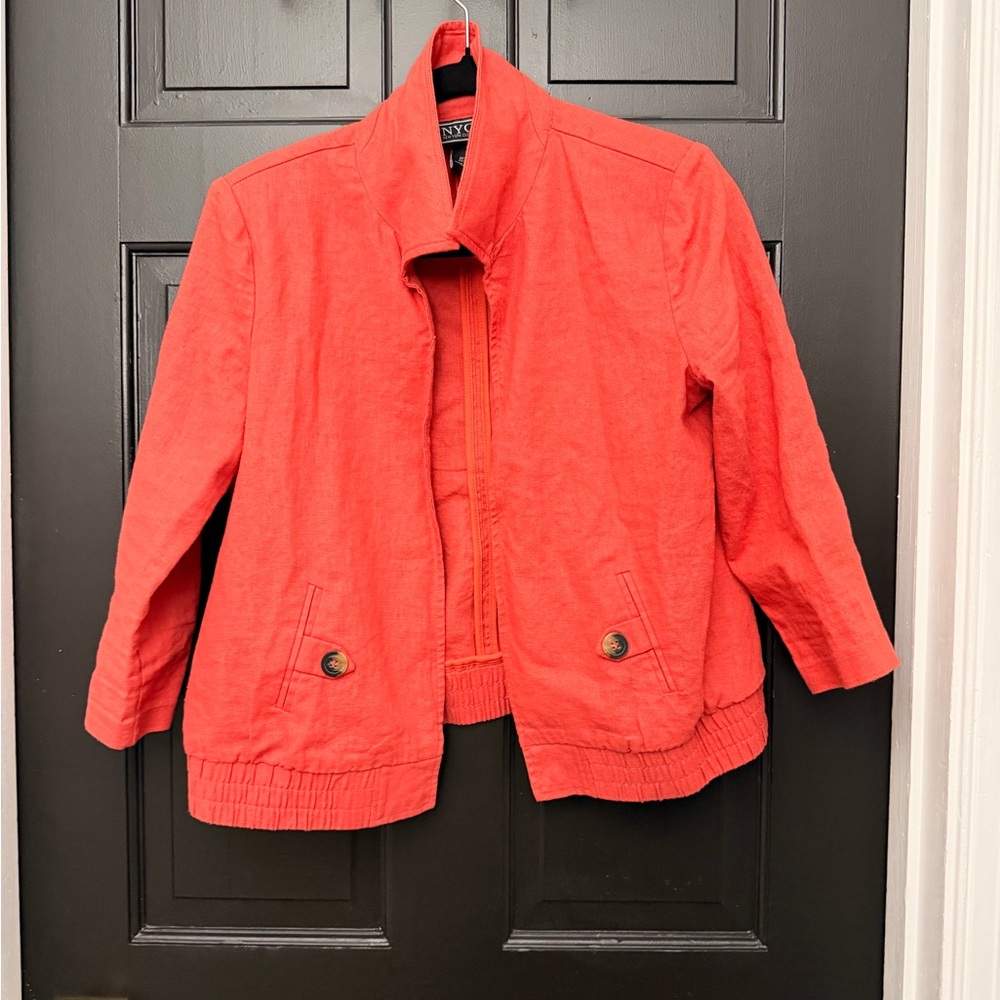 Linen blend bomber jacket